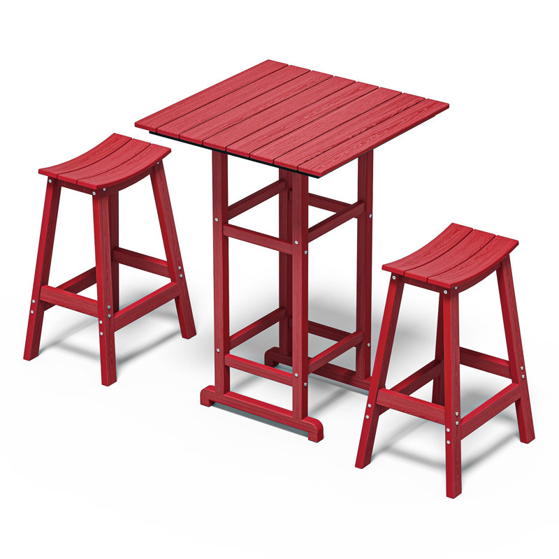 3-piece Hdpe Outdoor Bar Set – Square Patio Table & 2 Bar Stools, All-weather, Eco-friendly Furniture For Balcony, Garden, Poolside