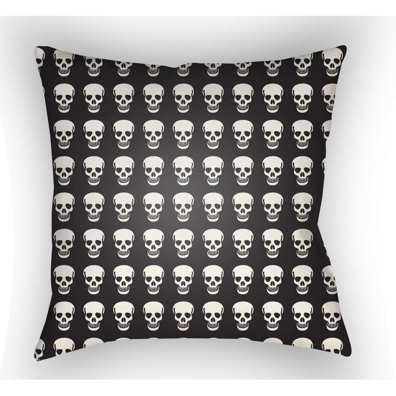 Punk Skulls Indoor/Outdoor Throw Pillow, 18" H x 18" W x 4" D, Black
