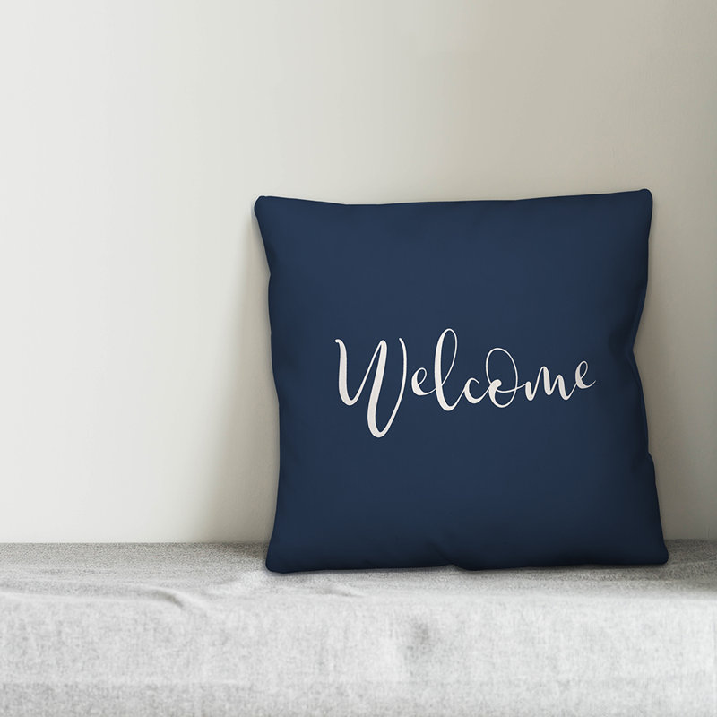 Textual Outdoor Throw Pillow, Navy, 20" H x 20" W