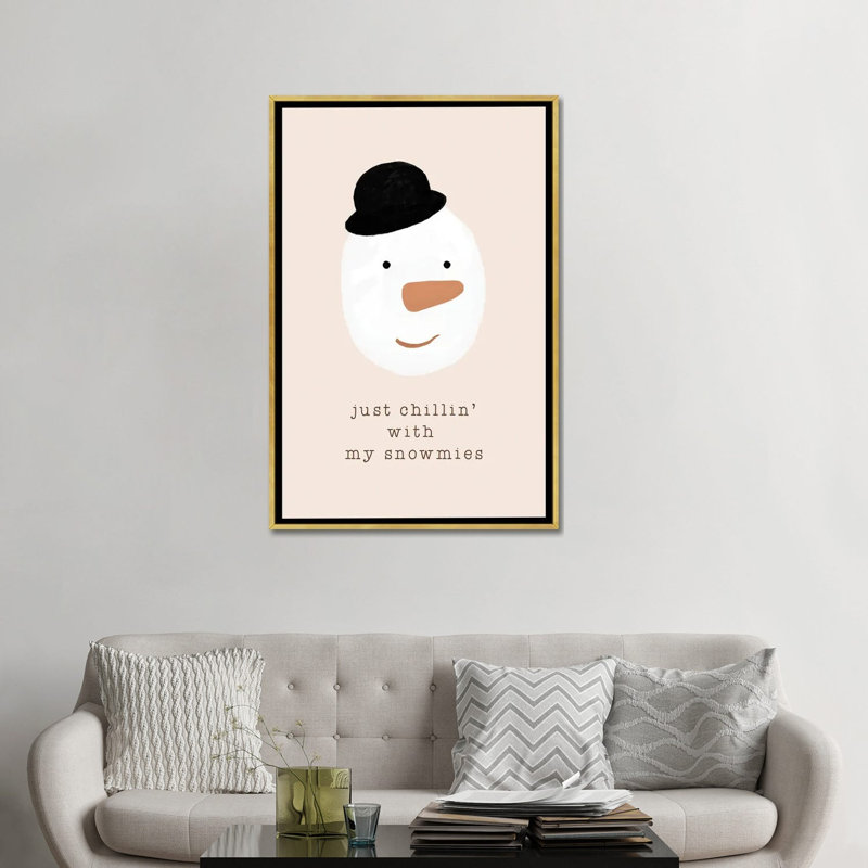 «Chilling with My Snowmies» par Orara Studio - reproduction d'art, H 48 po x l 32 po x P 1,5 po, Toile encadrée d'or