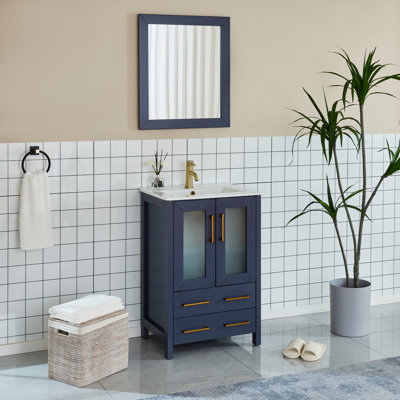  24" W Single Bathroom Vanity Set with Mirror