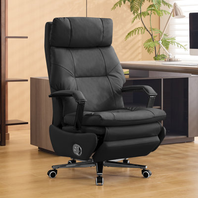Faux Leather Office Chair with Retractable Footrest