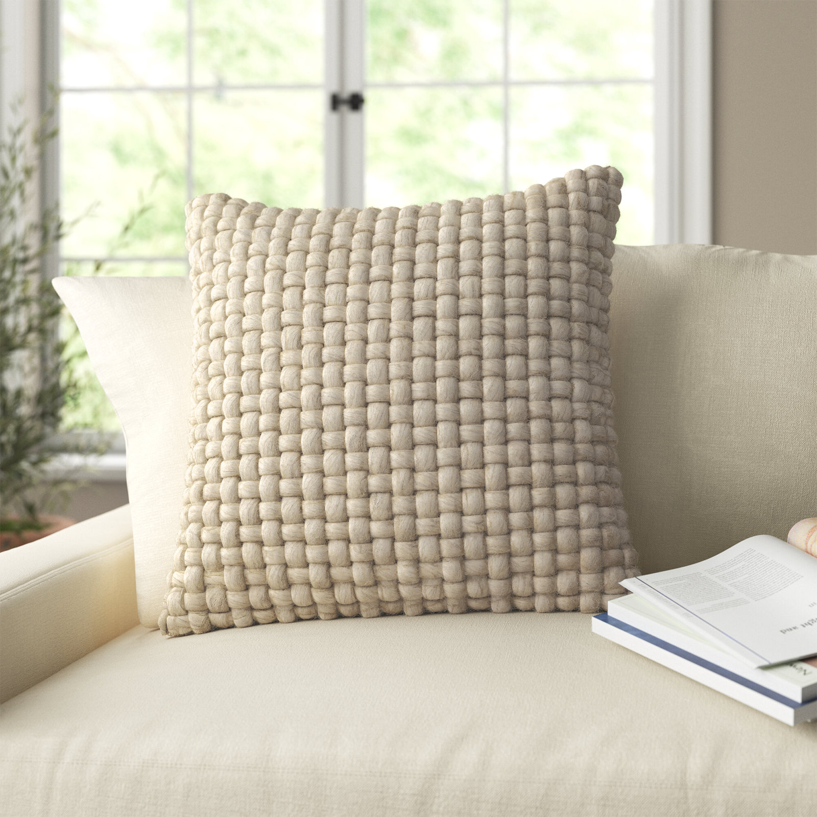 Belel Wool Pillow Cover, Beige, 22" x 22", Pillow Cover Only - No Insert
