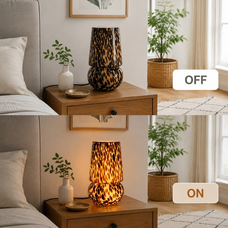 Lampe de table moderne en verre champignon écaille de tortue de 25 cm avec variateur pour une utilisation de chevet