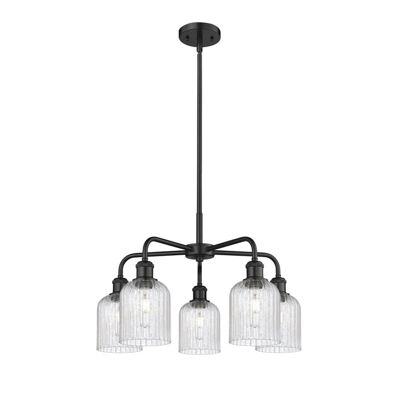 Ballston - Trig - 5 Light 23" Stem Hung Chandelier, Matte Black, Seedy