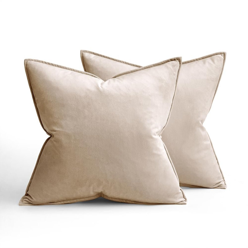 Housses décoratives en velours champagne pour canapé 18 x 18 pouces | Ensemble de 2 housses de coussin carrées solides et moelleuses, décoration de luxe moderne, pour canapé-lit