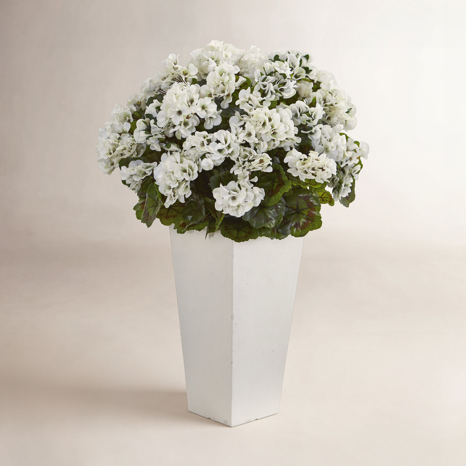 27in. Geranium Artificial Plant in Planter UV Resistant (Indoor/Outdoor), White