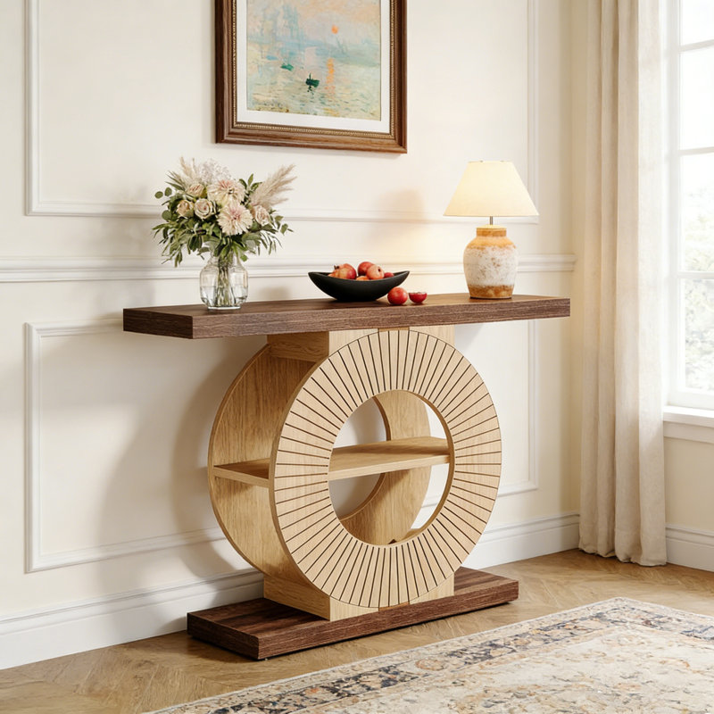 39.3" Farmhouse Console Table With 3-Tier Storage, Wooden Entryway Or Sofa Table