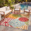 Tapis intérieur / extérieur vert / rouge / orange à motif floral Miraloma-1988820964