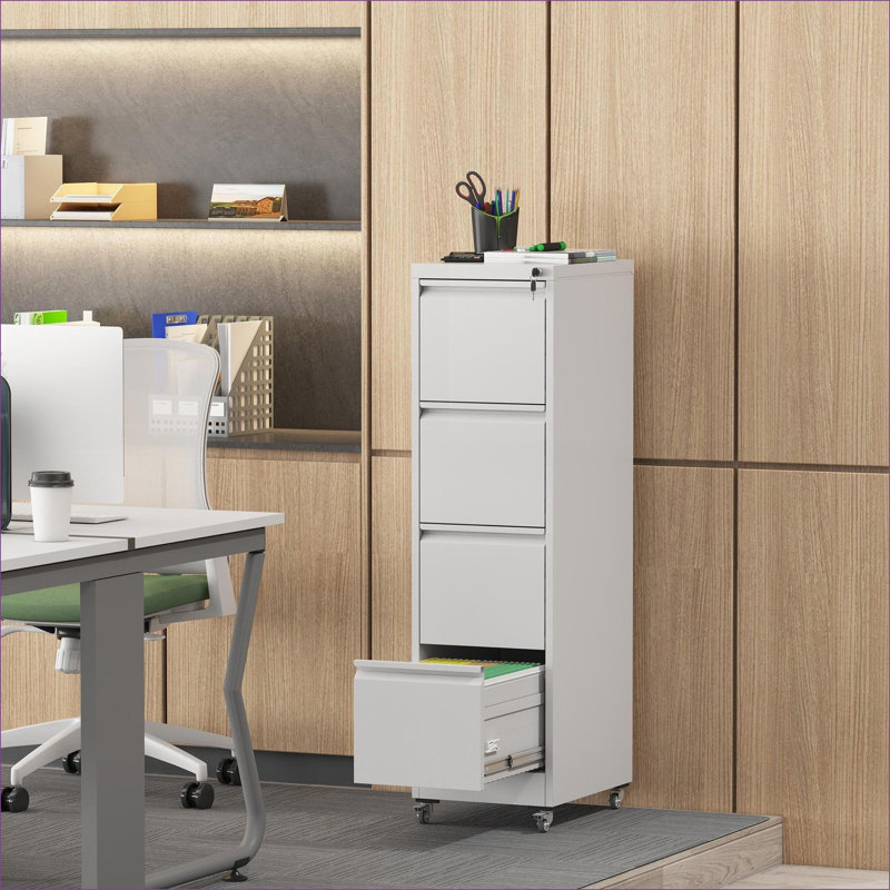 Classeur verrouillable en métal à 4 tiroirs sur roulettes pour le bureau, Blanc