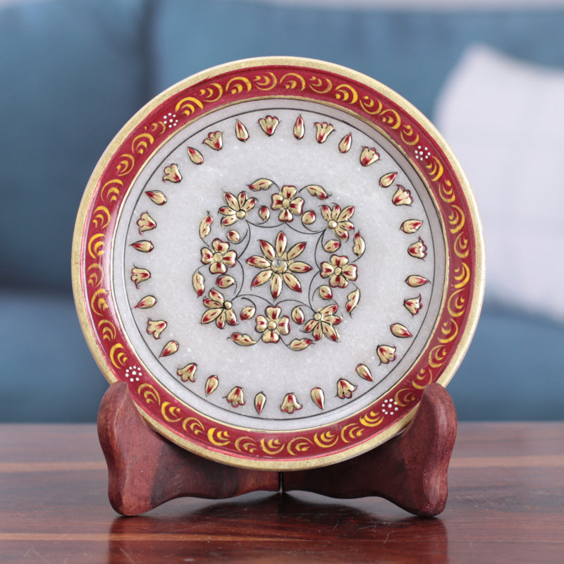 Assiette décorative en marbre Charlton Home® Triumph Of The Scarlet Bloom