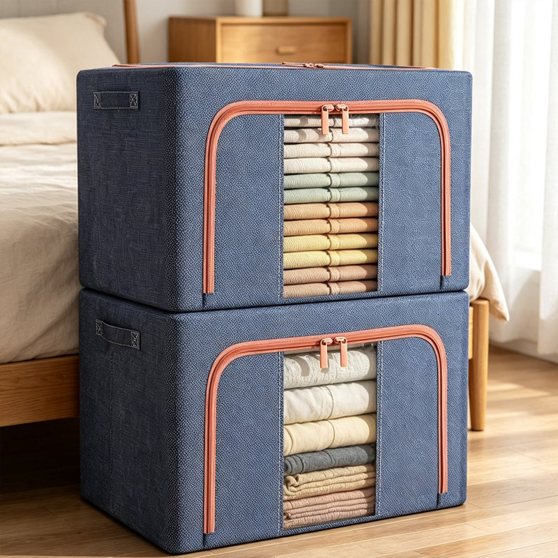 Hokku Designs, corbeille décorative en tissu, 2 paquets de bacs de rangement de vêtements avec cadre en métal pliable
