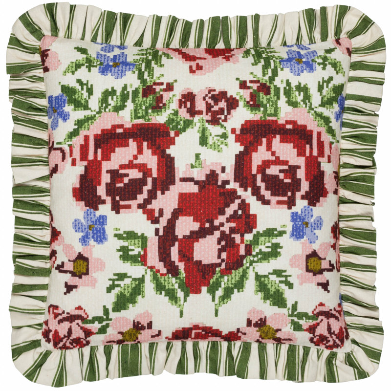Feeoni Ruffled Floral Square Throw Cushion