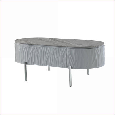 Gris ultrabrillant Table basse chromée - forme ovale / ronde pour les salons modernes Polyvalent