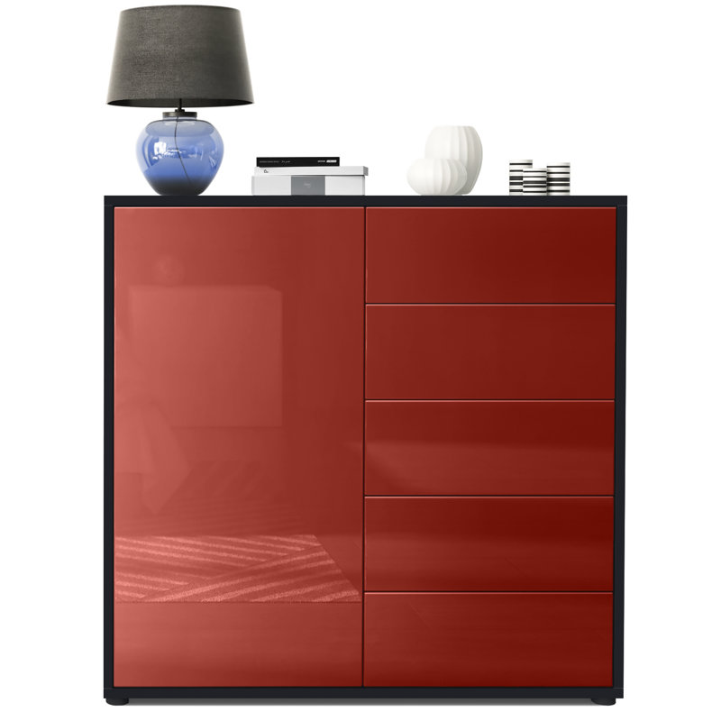 Mcdevitt 79cm Sideboard, Matt Black/Glossy Burgundy