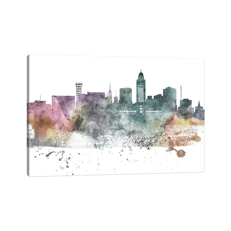 Lincoln Pastel Skyline by Wall Decor Addict - No Frame Painting on Canvas, 20.32 cm H x 30.48 cm W