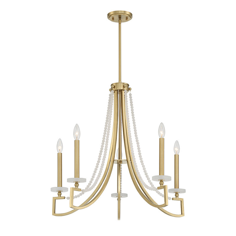 Helen Warm Brass 5-Light Chandelier with Frosted Beads
