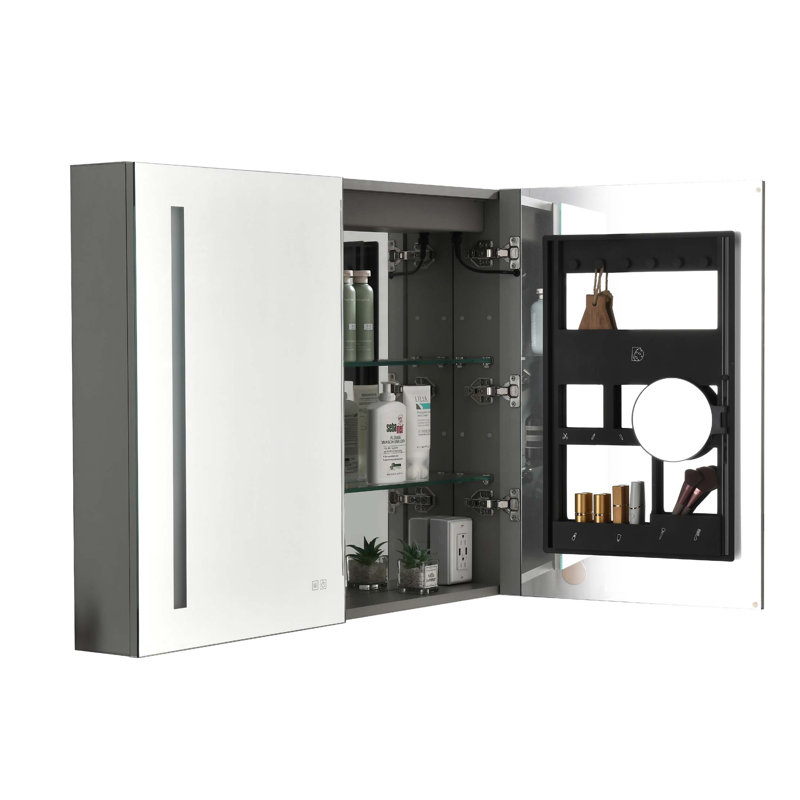 Armoire à pharmacie 40 po x 30 po à DEL avec miroir, douilles, à intensité variable et anti-buée