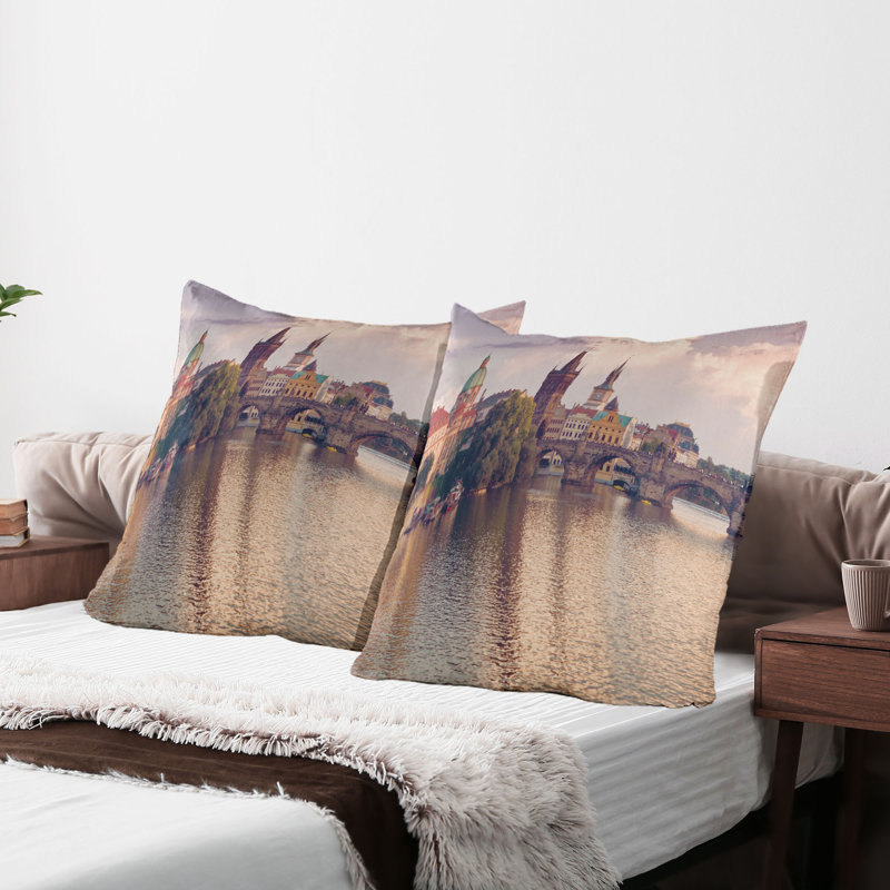 Prague River and Bridge Microfiber / Polyester Sham