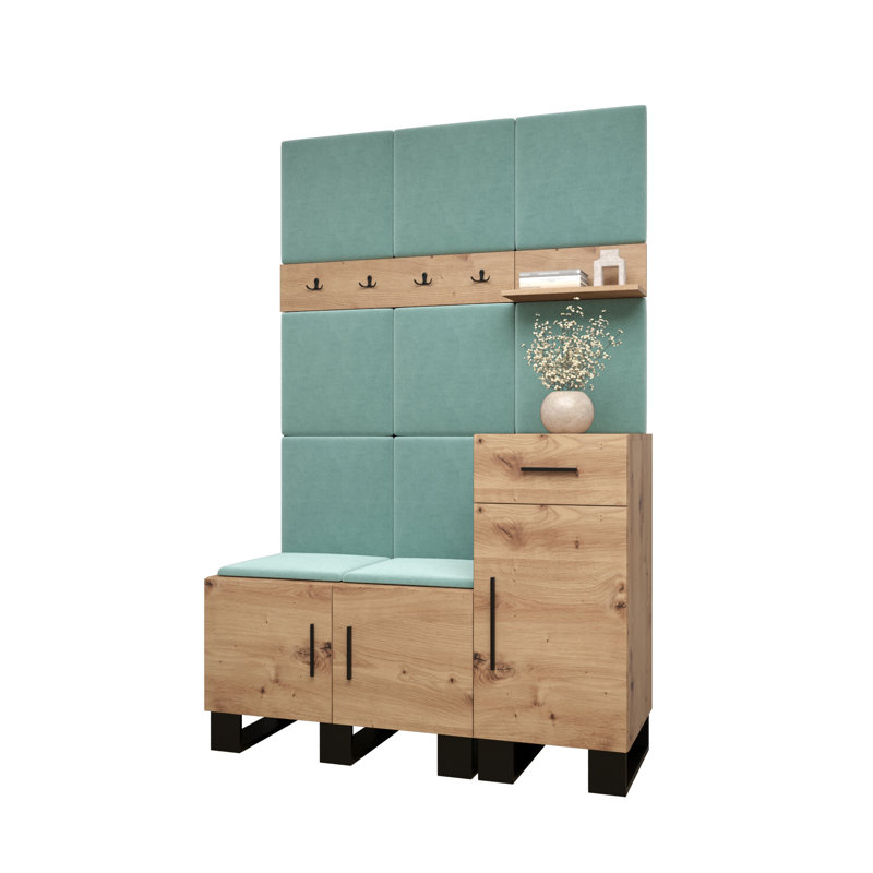 Adrianne Hall Tree with Bench and Shoe Storage, Brown/Mint