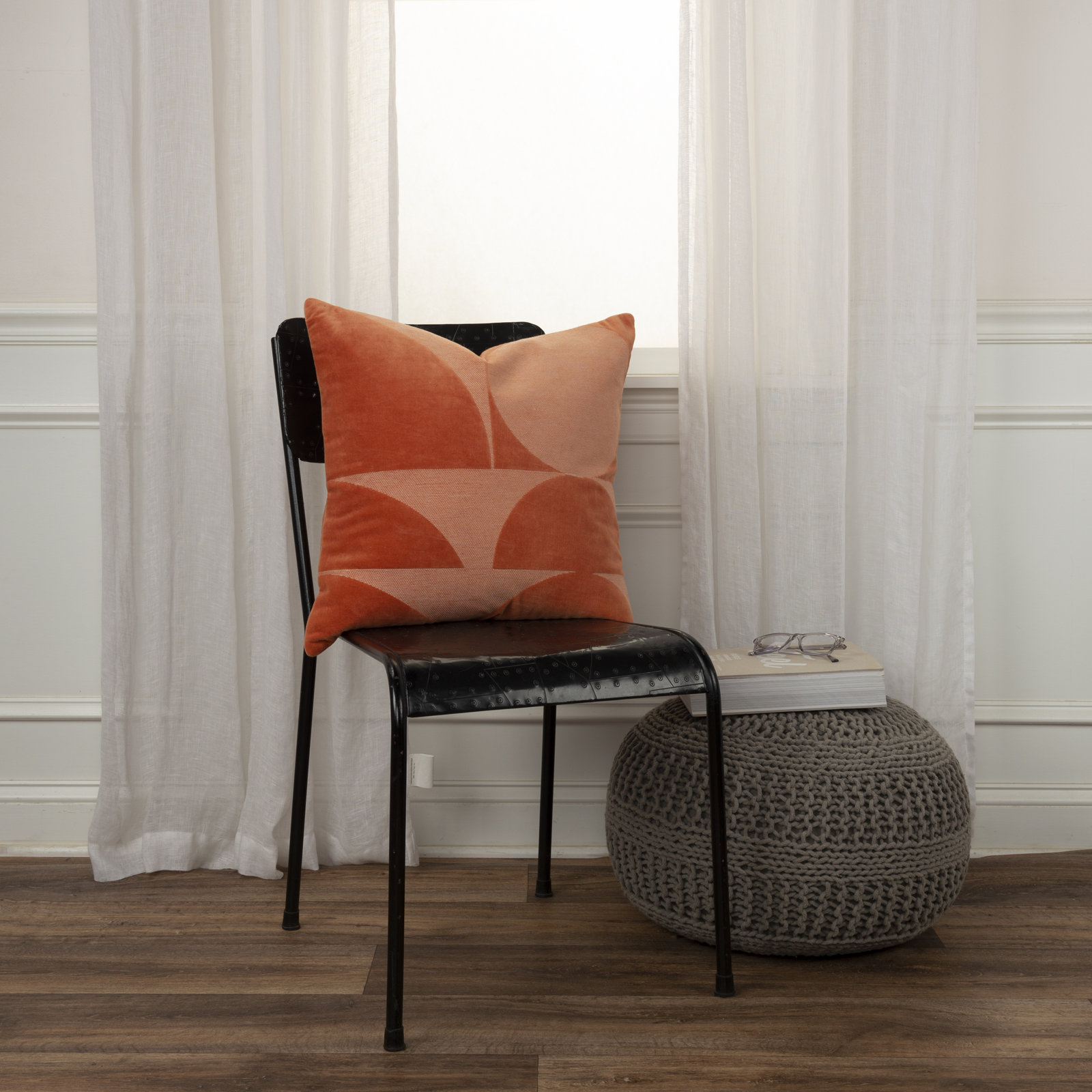 Joshelin 20" x 20" Embroidered Throw Pillow, Orange