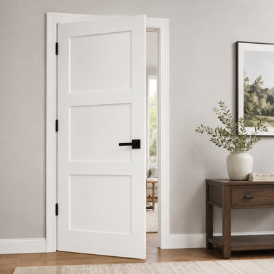 3-Panel Primed Solid Core Shaker Prehung Interior Door
