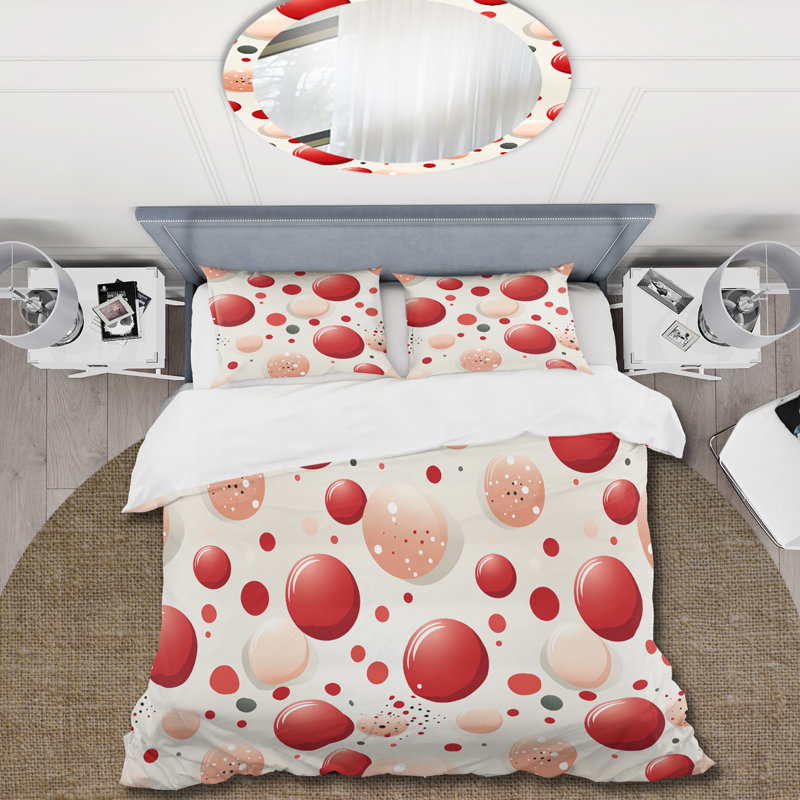 Ensemble de housse de couette à pois rouges et blancs III, Housse de couette pour grand lit et 2 taies décor