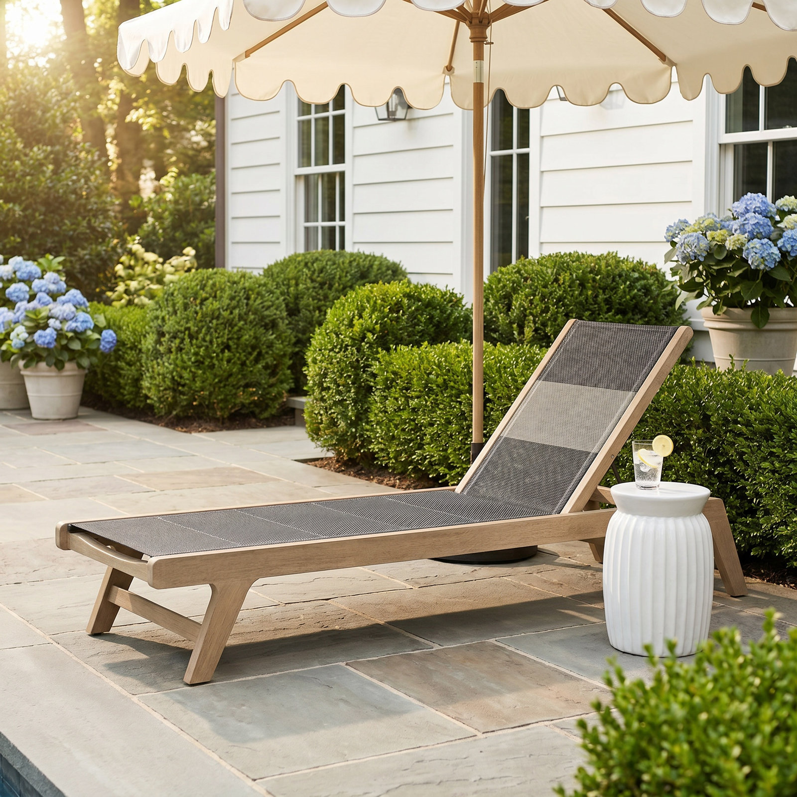Doritta 27.5'' Outdoor Teak Chaise Lounge, Washed Brown