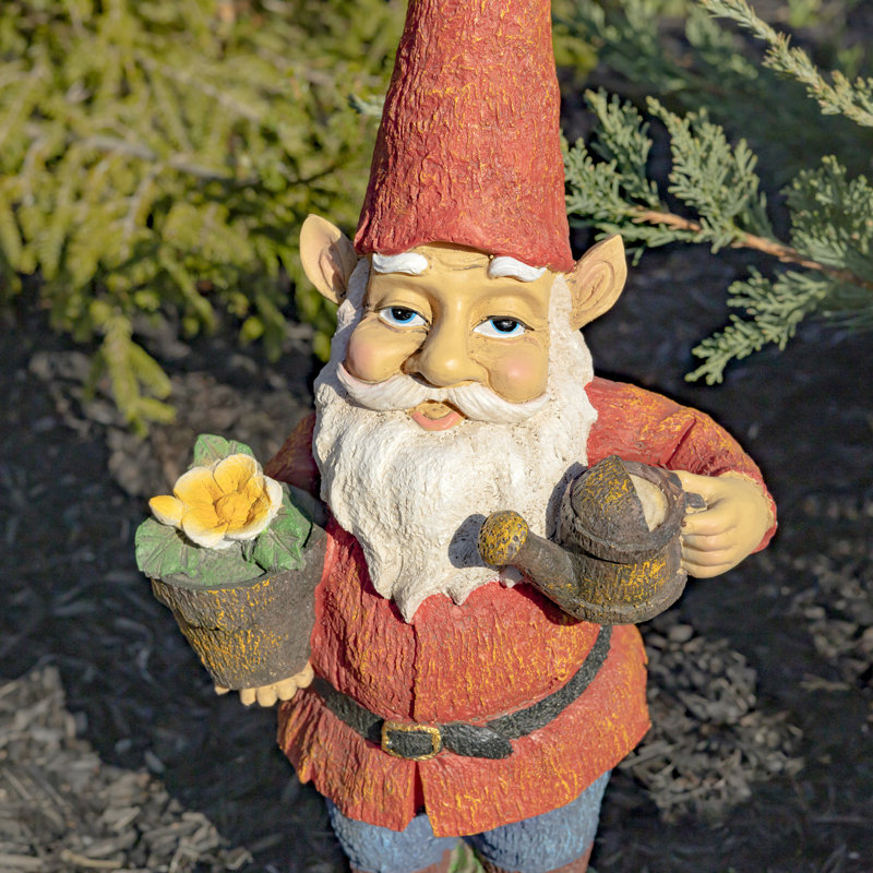 Grande statue de jardin gnome de printemps 20,5 po avec pot de fleurs et arrosoir