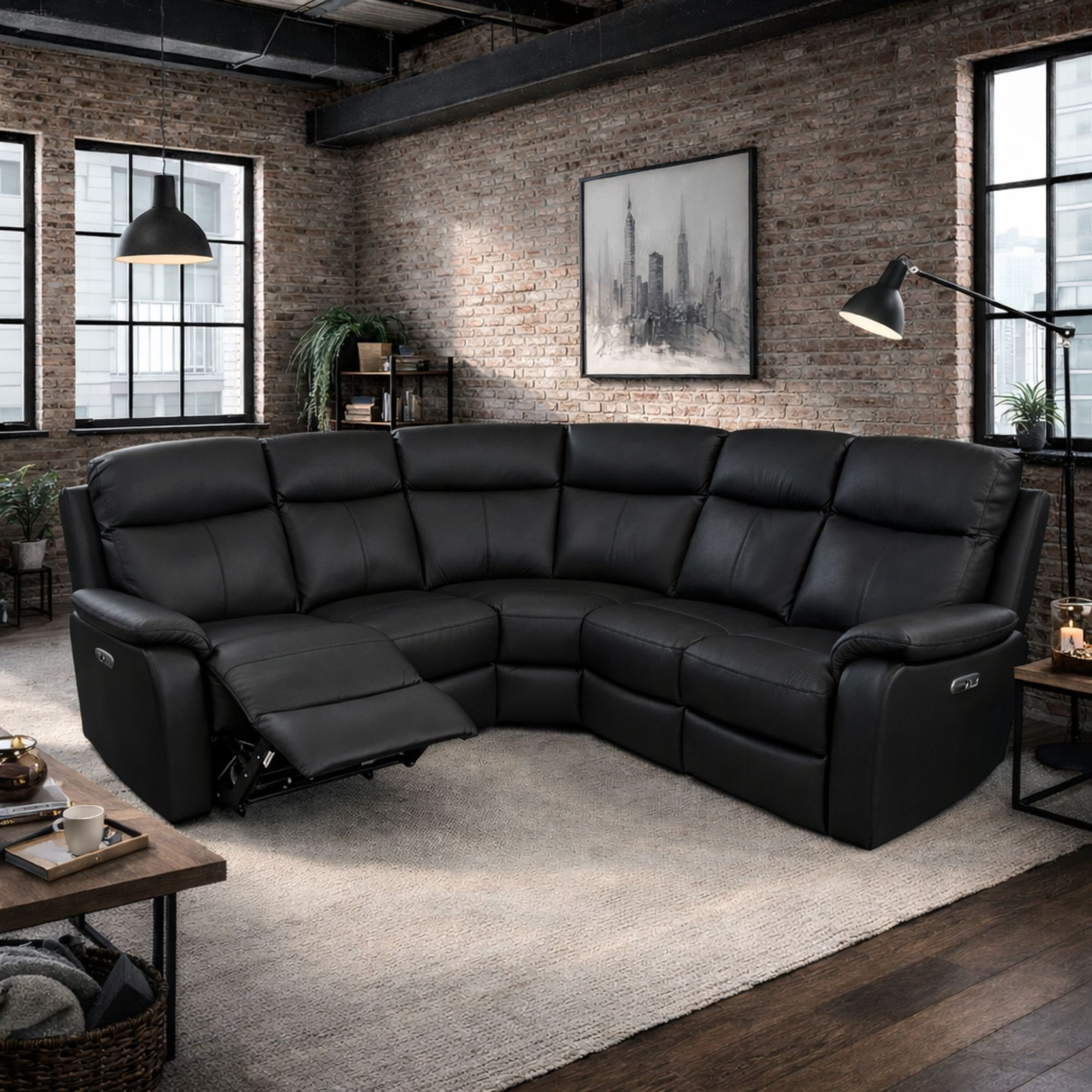 Ebern Designs Windsor Powerglide Power Recliner Real Leather 2C2 Corner ...