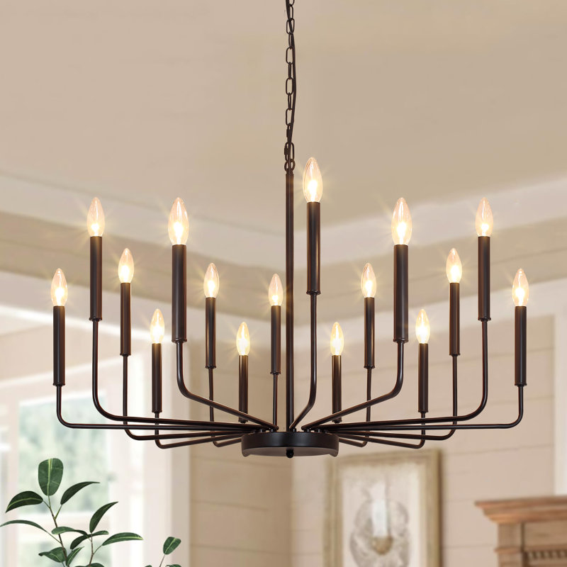 Lustre classique / traditionnel à 16 lumières Alysse, Noir mat