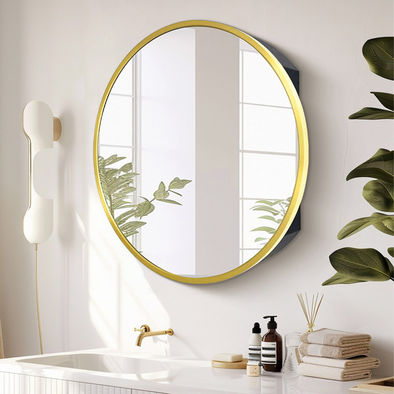 Armoire à pharmacie murale en métal doré avec miroir
