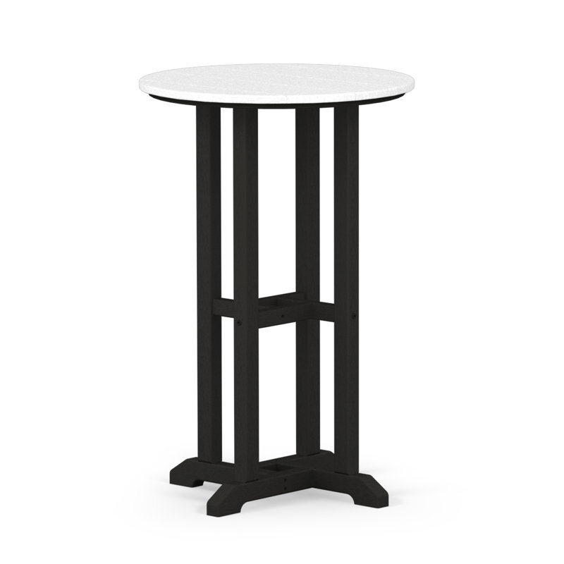 POLYWOOD Tables Round Dining Table, Black / White, 29" H x 24" W x 24" L