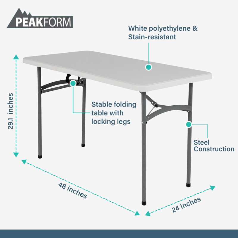Table de banquet pliante compacte Peakform pour intérieur ou extérieur, 122 cm, blanche