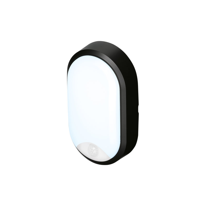 Pylus Outdoor Oval Wall Light 1100lm Motion Sensor Bulkhead IP54 LED Integrated Exterior Light, Black
