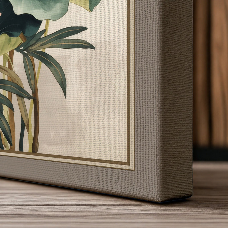 Lotus Flowers in Bloom Japandi - Wrapped Canvas, 18x12 - 45.7 x 30.5 cm, Taupe Border