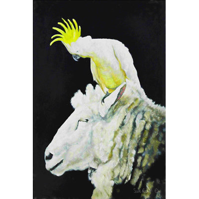 «Ewe with a Cockatoo» par Suzi Redman - reproduction d'art sur toile tendue