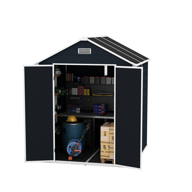 Remise de rangement en polypropylène gris foncé de 6 pi x 6 pi, imperméable, à fort impact, grand et bon éclairage de la remise en polypropylène Hd Windows, résistante, lumineuse