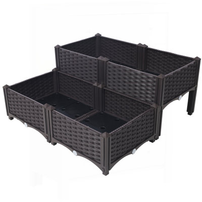 4 Piece Raised Garden Bed with Legs, Self-Watering Planter Box for Growing Flowers, Herbs, and Vegetables in Brown