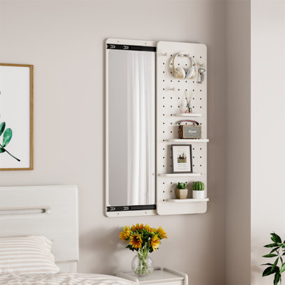 Miroir mural pleine longueur, miroir corps entier avec tablette, miroir corps entier avec crochet Miroir mural avec panneau multifonctionnel, chambre / salon / entrée blanc (47,6 x 15,7 po)