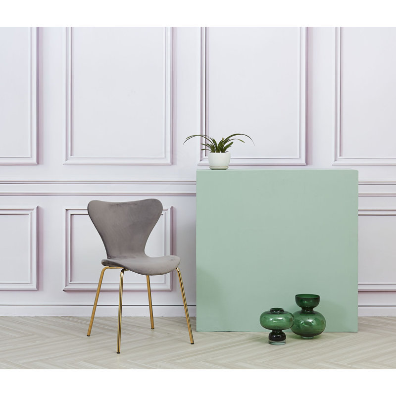 2 Jan Velvet Upholstered Dining Chair with Gold Metal Legs, Grey