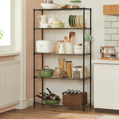 5-Tier Storage Shelves, Wire Shelving Unit, Kitchen Metal Shelves, Storage Rack With Adjustable Shelves, Shelf Liners, 8 Hooks, For Garage, 11.8 X 35.4 X 63 Inches