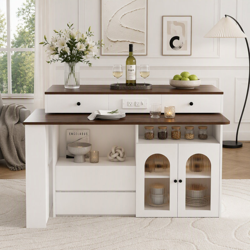 Kitchen Island with Extendable & Rotating Table