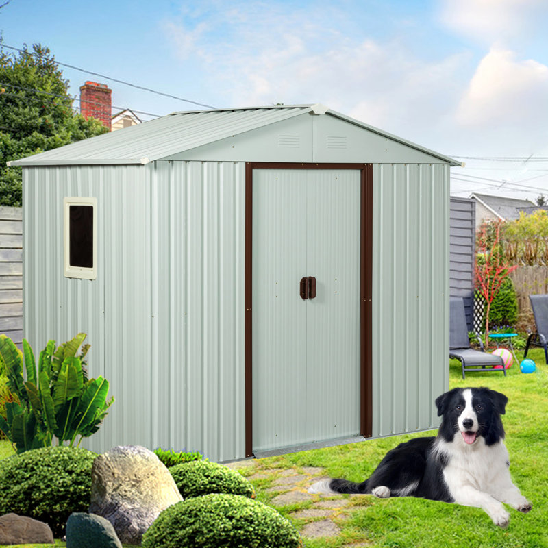 6ft X 5ft Metal Shed With Foundation, Weather- & Lock Included - White Sliding Door, 73.56" H x 72.57" W x 46.17" D, White