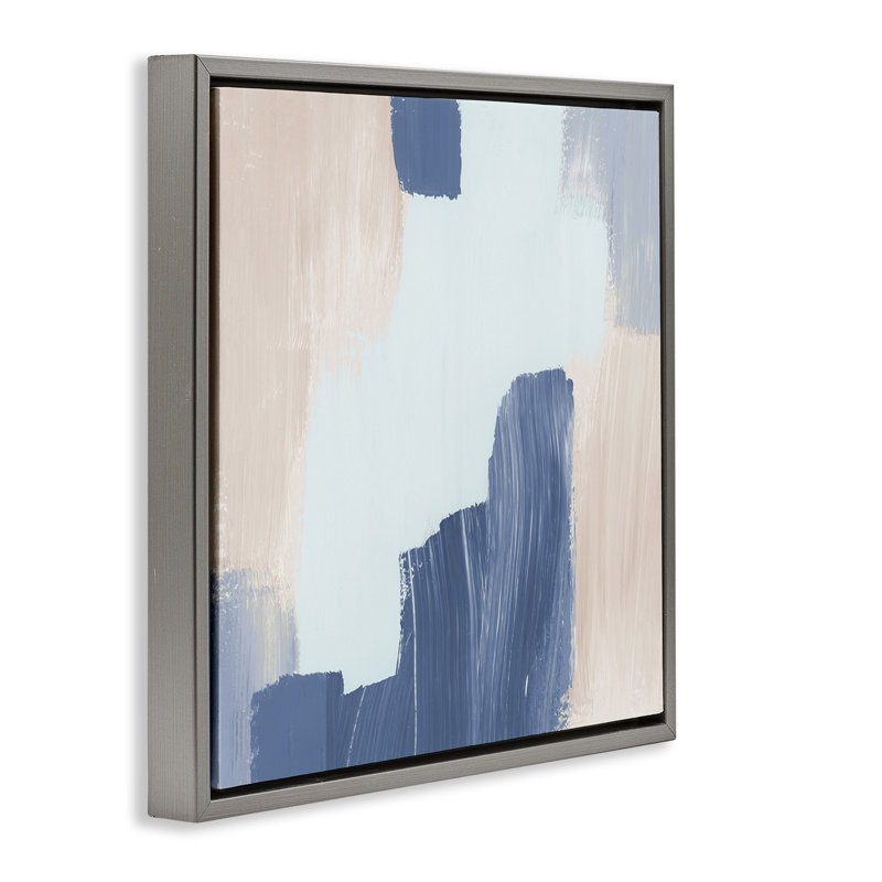 "Blue Layered Paint Strokes", art mural par Lucille Price, Cadre flottant gris lustré, H 18 po x l 18 po