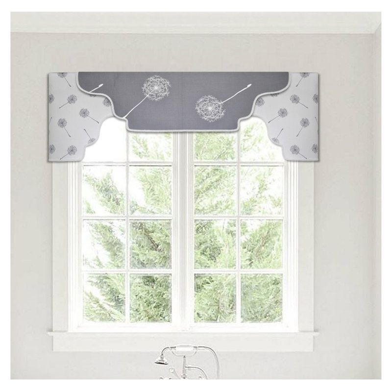 Gray and Floral Cotton Arched Valance Kit with Rod Pocket