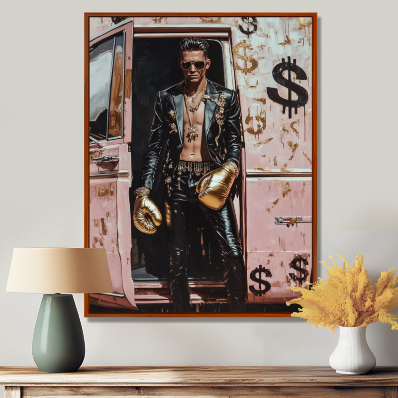 Boxer mâle, art mural «Boss Man», H 32 po x l 16 po, Cadre flottant brun