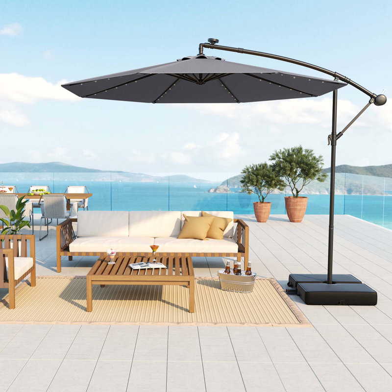 Parasol suspendu pour terrasse, 10 pieds, 32 lumières DEL, Gris