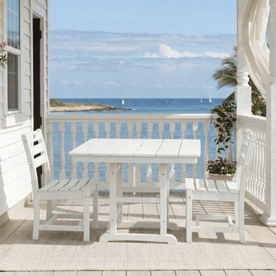 HDPE Outdoor Patio Dining Set, Square Table With 2 Chairs, All-Weather Resistant And Low Maintenance