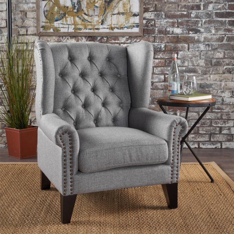 Osvaldo Tufted Wingback Chair, Gray Fabric